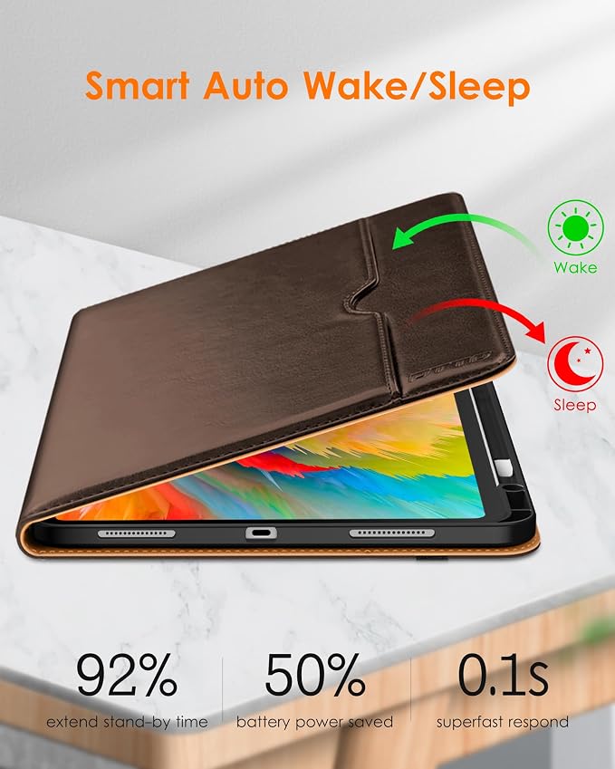 DTTO for iPad Pro 13 Inch Case (M5) 2025 / (M4) 2024 Brown | Premium Leather Business Cover with Pencil Holder Hand Strap &amp Pocket Corner Protection Auto Sleep/Wake Multiple Angles