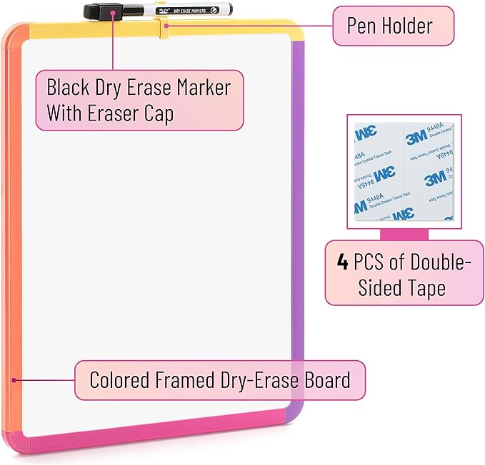 Mr. Pen- Dry Erase Board, 14” x 11” with a Black Dry Erase Marker, Small Mini White Board for Students