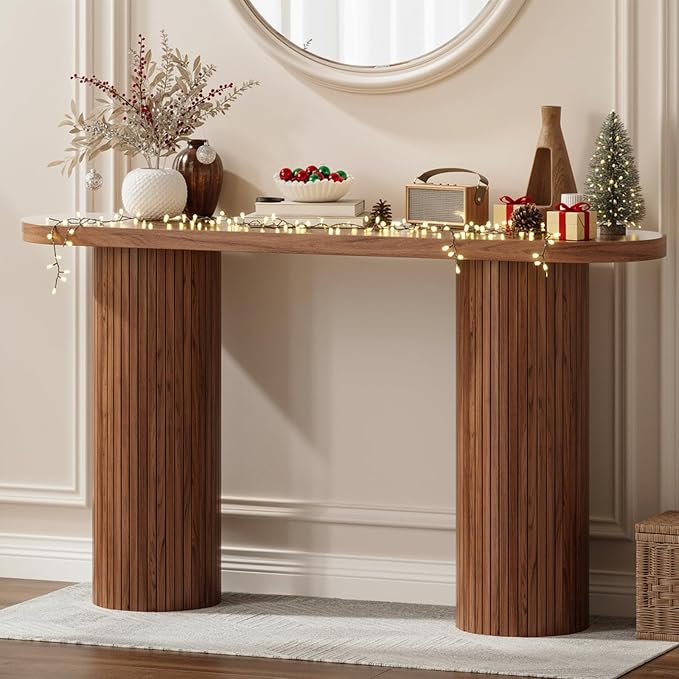 ONBRILL 55 Inch Fluted Entryway Table, Wood Console Table, Couch Tables Behind Sofa, Farmhouse Style, Modern Sofa Stand for Entrance Hallway Living Room Foyer (Walnut)