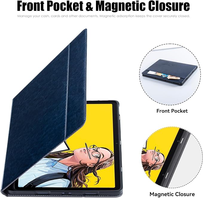 Stand Case for Wacom Movinkpad 11 Tablet Black | PU Leather Protective Coverwith Pen Holder &amp Pocket/Hand Strap Multiple-angles Viewing StandSoft TPU Back Shell