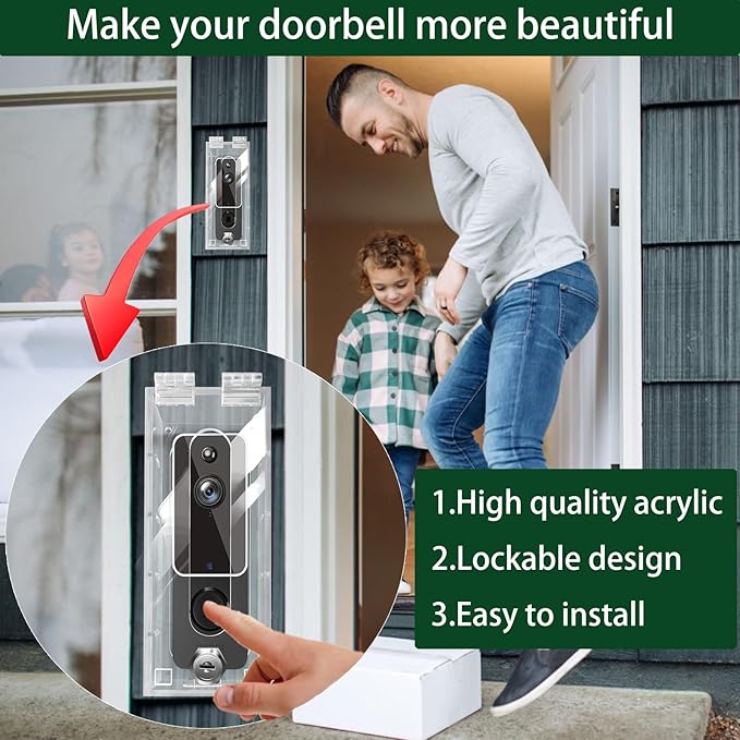 groword Anti-Theft Video Doorbell Mount Compatible with Most Video Doorbell, Acrylic,Highly Transparent Doorbell Lock Box Kit for Houses, Apartments, Businesses,Fit Doorbell 5.5"x 2.16"x 1.49"or Small