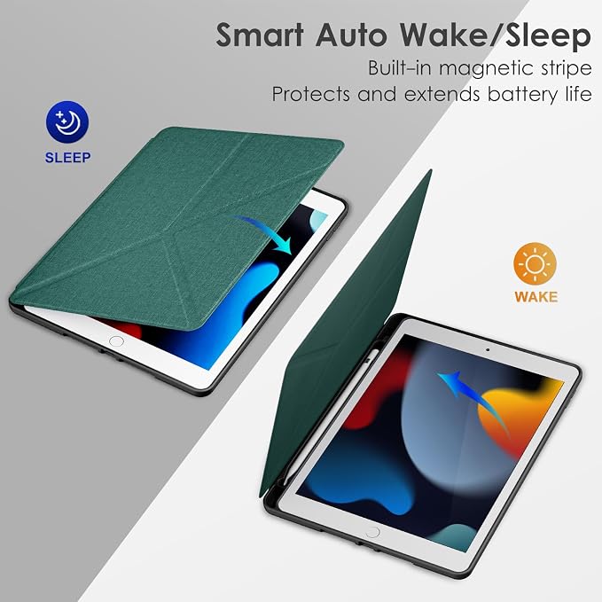 DTTO Foldable Case for for iPad 9th/8th/7th Generation 10.2-inch Black | Origami Magnetic Standing Cover with Pencil Holder，Vertical &amp Horizontal angles Auto Sleep/Wake