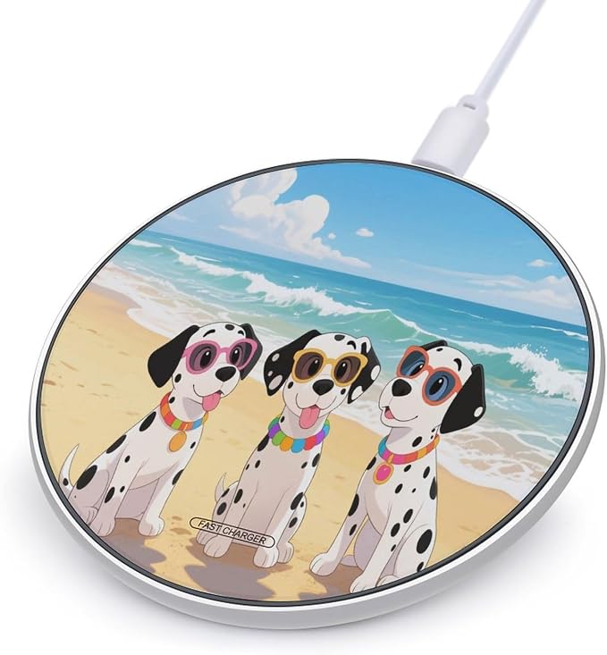 Beach Dogs Wireless Charger with Aluminum Alloy Frame Qi Certified Fast Wireless Charging Pad 10W Charging Station Portable Phone Charger for All Wireless Charging Phone