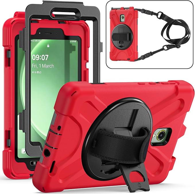 Samsung Galaxy Tab Active5/Active 3 8.0 Case with 360 Stand Handle Hand Strap &amp Shoulder Strap for Galaxy Tab Active5 8 2024 X300/X307 Active3 8 2020 T570/T575/T577 (Black)