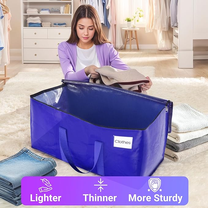 FabSpace Moving Storage Bags, Moving Supplies Packing Boxes for Moving, Camping, College Dorm Room Essentials for Girls, Blue Tote Bags, Heavy-Duty Storage Bins With Lids And Zippers, 76L 8Pack