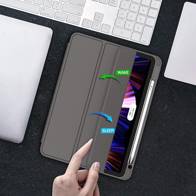 New iPad Pro 11 Inch Case 2022(4th Gen)/2021(3rd Gen)/2020(2nd Gen) with Pencil HolderSmart iPad Case [Support Touch ID and Auto Wake/Sleep] with Auto 2nd Gen Pencil Charging (Deep Pink)