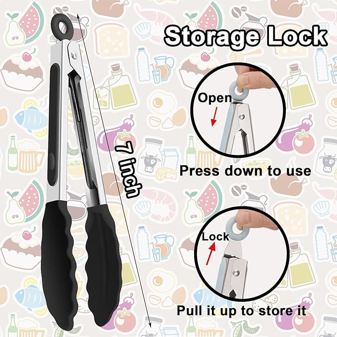 xlehoely 6 PCS Silicone Tongs,Cooking Tongs with Silicone Tips,7 Inch
