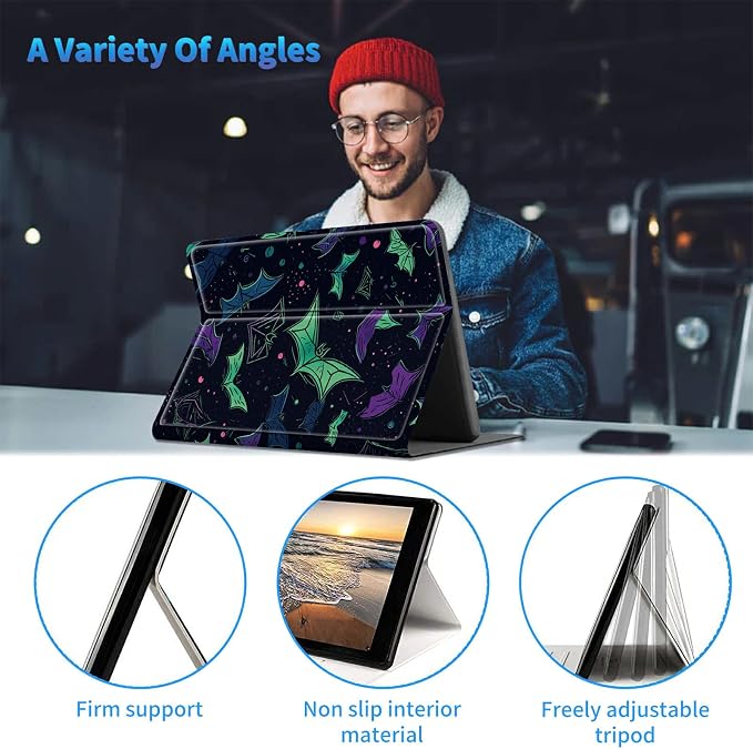 for All-New Kindle Fire HD 10 &amp 10 Plus Tablet (13th/11th Gen 2023/2021 Release) 10.1 + Screen Clean Pad Slim PU Leather Multi-Angle Kickstand Cover with Auto Wake/Sleep Horse with US Flag