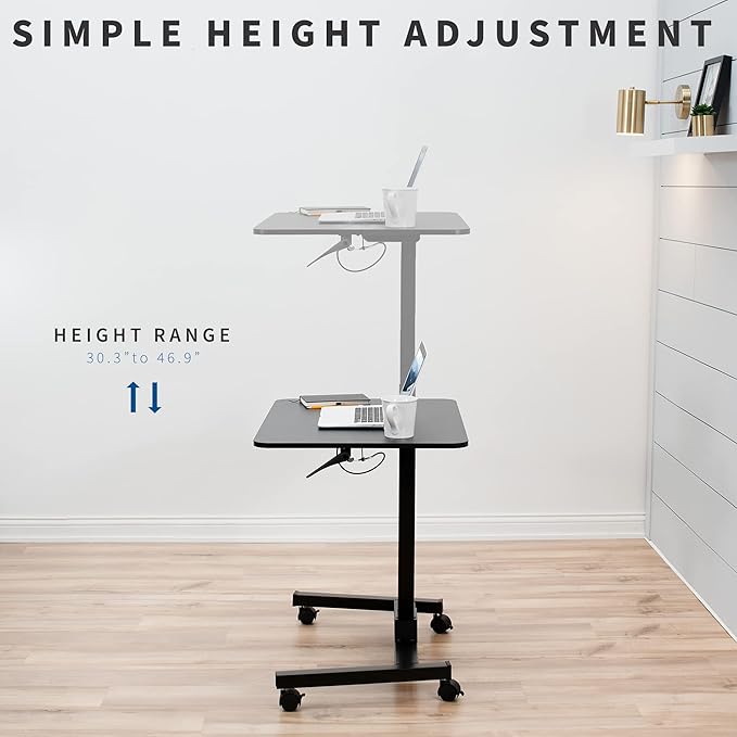 VIVO Mobile 32 inch Sit Stand Laptop Cart, Height Adjustable Rolling Podium, Locking Wheels, Black, CART-V07B