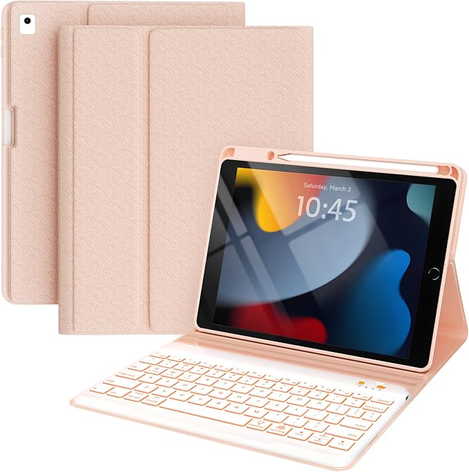 BLUTLOTUS Keyboard case for iPad 9th/8th/7th Generation 10.2 Inch - Backlit Wireless Detachable Folio Keyboard Cover with Pencil Holder for iPad 9th/8th/7th Gen Air 3rd Generation 10.5 Inch