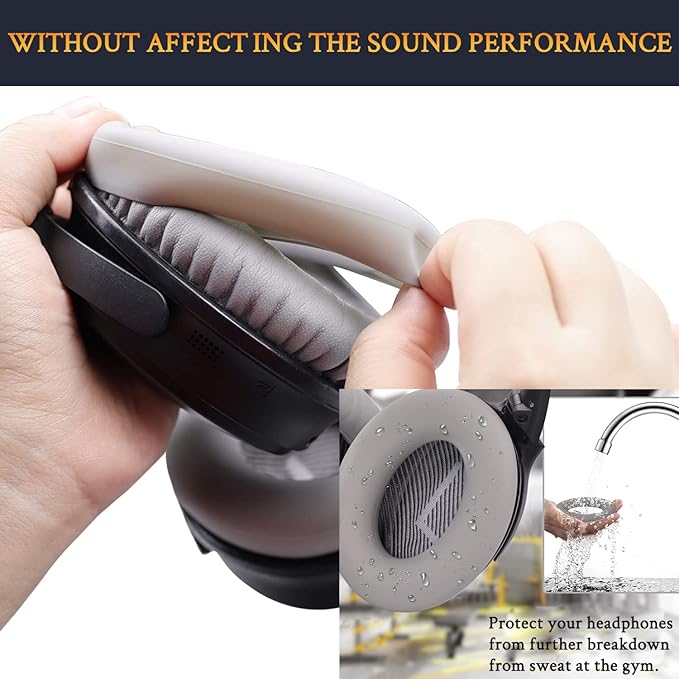 SOULWIT Ear Pads Cushions + Headband + Silicone Earpads Cover Protector, Replacement Kit for Bose QuietComfort 35 QC35, QC35 ii Over-Ear Headphones - Silver