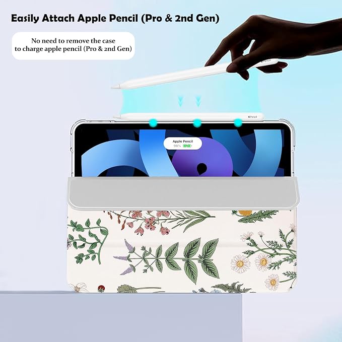 Lovmooful for iPad 9/8/7 Gen Case with Pencil Holder Cute-Bear Flower | Fit for iPad 9/8/7 (10.2-Inch2021/2020/2019 Model9th/8th/7th Generation)Soft TPUTrifold StandProtectiveGirly