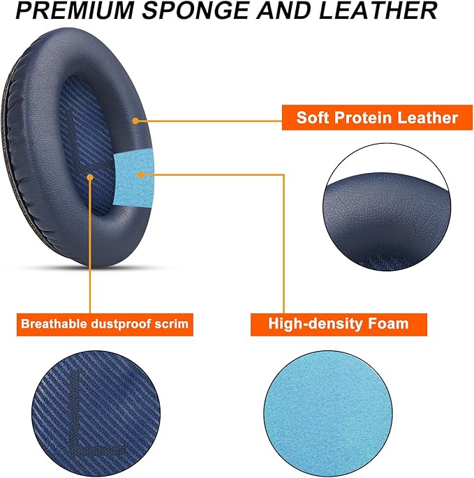Premium Replacement Ear Pads for Bose QC35 & QC35ii Headphones by GEVO- Comfortable Adaptive Memory Foam and Extra Durable - Fits QuietComfort 35 & 35ii / SoundLink 1&2 AE（Over-Ear（Blue）