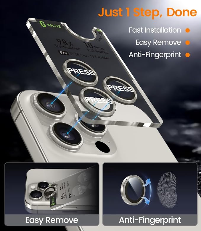 iGluz 2 Pack Anti-Reflection Camera Lens Protector for iPhone 17/16/16 Plus [98% Transmittance][1-Step Installation][Strong Adsorption] 9H Shatterproof Tempered Glass-Black