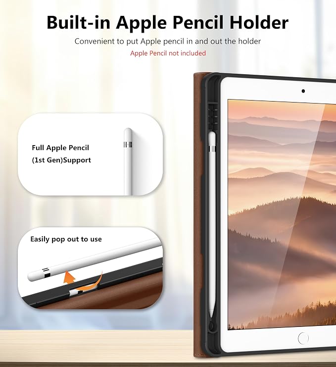 DTTO for iPad 9th/8th/7th Gen Case 10.2 Inch (2021/2020/2019) Brown | 360 Degree Rotating Premium Faux Leather Folio Stand Cover with Pencil Holder Auto Sleep/Wake Multiple Angles Hand Strap