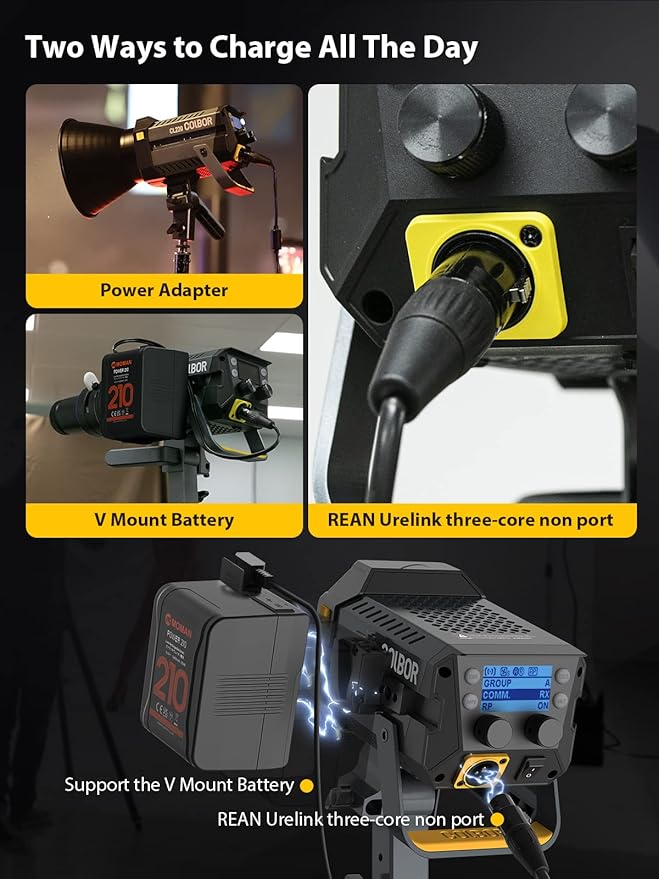 Video Light, COLBOR CL220 Lite 220W Continuous Lighting 2700-6500K Bi-Color CRI96+ 9,430Lux@3.3ft with 10 Light Effects for Film Photography【Carrying Bag and Reflector NOT Included】