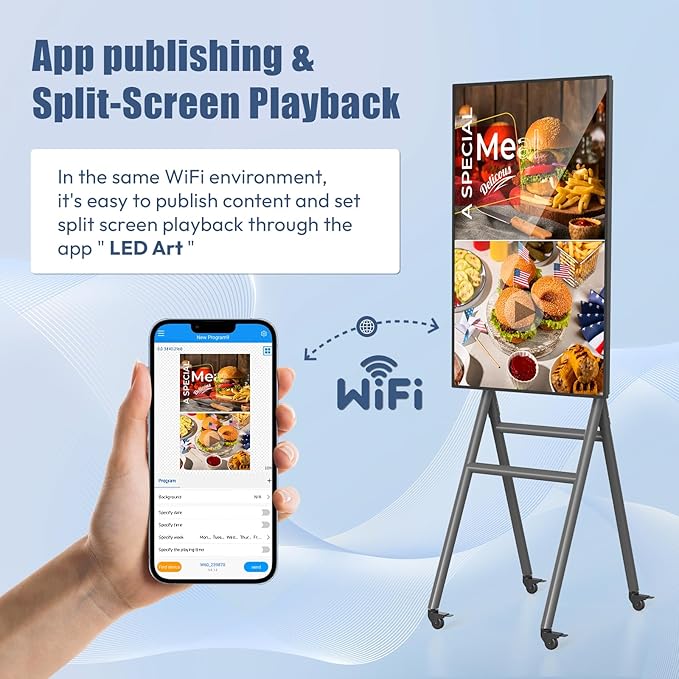 QIXZOCV MWE 43 Inch Mobile Digital Signage Display Kiosk with Flight Case, Portable Digital Poster with Screen Mirroring App Publishing, Advertising Display Kiosk, Android OS