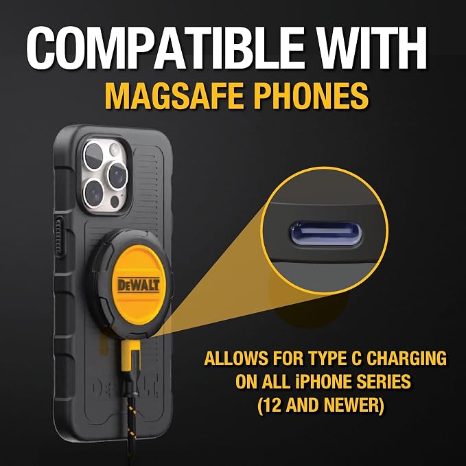 DEWALT Heavy Duty Wireless Charger 15W Max Cell Phone Charger | Wireless Charging Pad for MagSafe Compatible iPhone 17/16/15/14/13/12 Plus Pro Max Includes Wall Mounting Plate