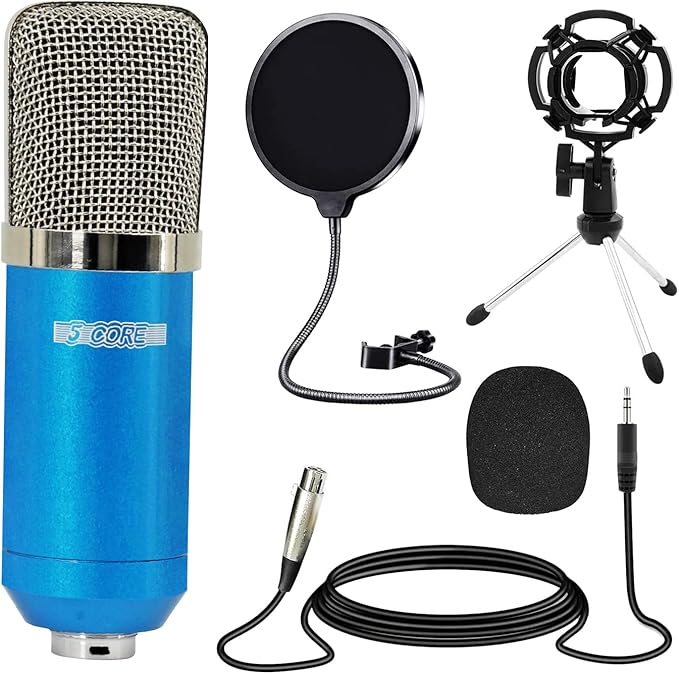 5Core Recordng Microphone Podcast Bundle Condenser w Microphone Arm Desk Mic Stand Computer Gaming Recording Vocals Streaming - RM 7 BLU