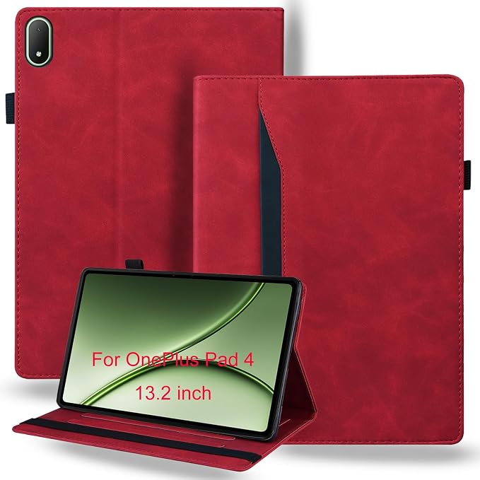 Shockproof Case for OnePlus Pad 3 / OnePlus Pad 2 Pro 13.2 inch Released 2025 - Retro PU Leather + TPU Hybrid Protective Cover with Anti-Slip Grip Strap &amp Card Slots -Black