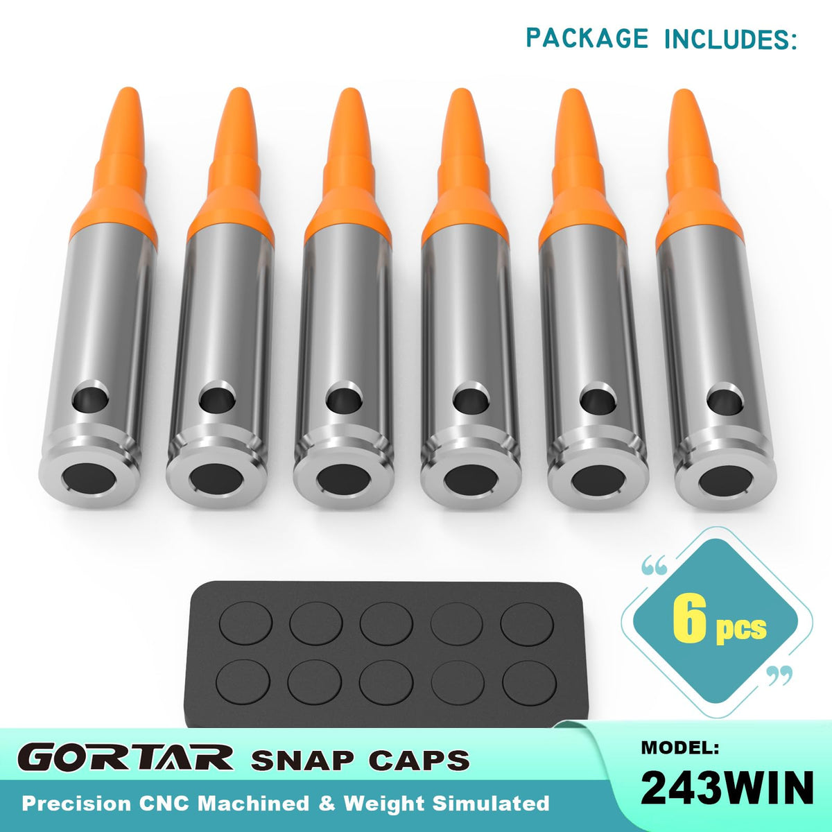 GORTAR 243 Win Snap Caps Training Dummy Rounds Practice Safe Loading Firing Close to Real Weight -6 Pcs