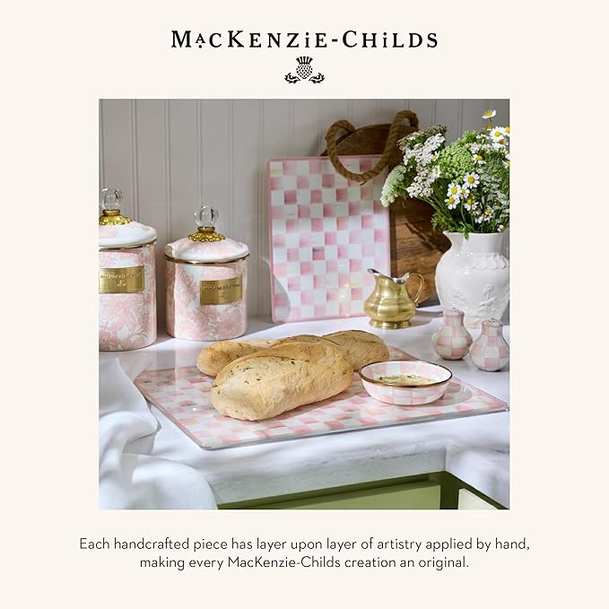 MACKENZIE-CHILDS Enamel Relish Dish, Small Serving Bowl for Entertaining, Pink-and-White Rosy Check