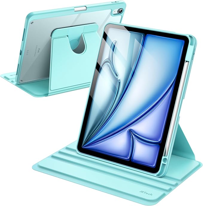 JETech Rotating Case ONLY for iPad Air 11-Inch M4/M3/M2 (2026/2025/2024) iPad Air 5/4 (2022/2020 5th/4th Generation 10.9-Inch) 360 Degree Rotation Protective Stand Cover Clear Back (Black)