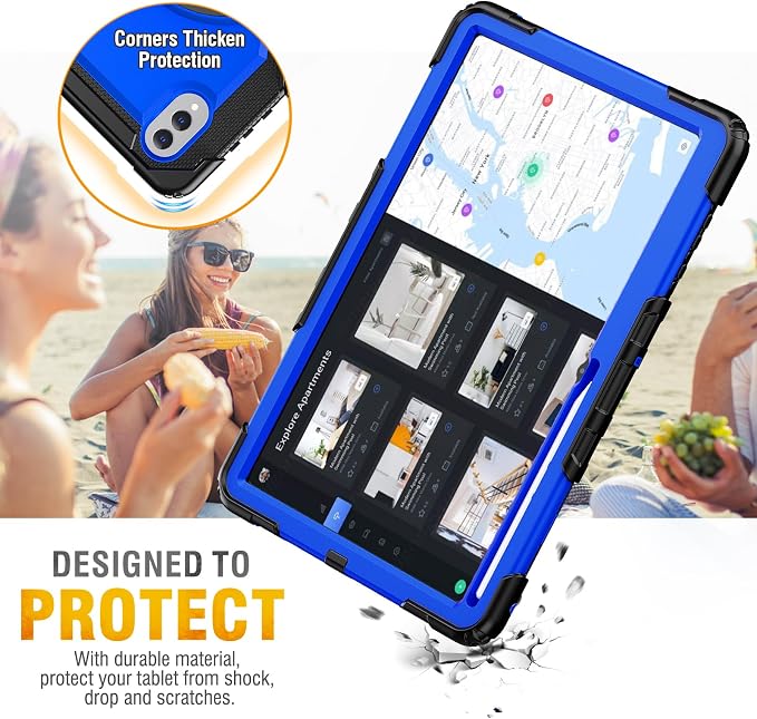 HXCASEAC Case for Samsung Galaxy Tab S10+ Plus / S9 Fe+ / S9+ 5G 12.4 inch Protective with Screen Protector/S Pen Holder/ 360 Rotating Stand Hand Strap - Black