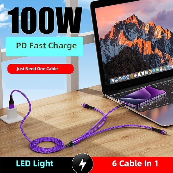 IHAO Multi Ports Charger Cable 3 Combinations in One Cable USB A to USB C/Micro USB PD Fast Charging Cord Lighted Up LED Flowing Compatible with Almost All Kinds of Electric Device-39Inches Blue