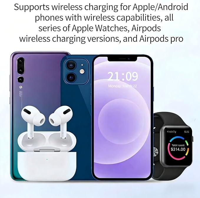 Foldable 3-in-1 Wireless Charging Station Magnetic Fast Charger Stand Dock Compatible with iWatch Series AirPods Pro and iPhone 17/16/15/14/13/12/11 Series USB Powered (Black)