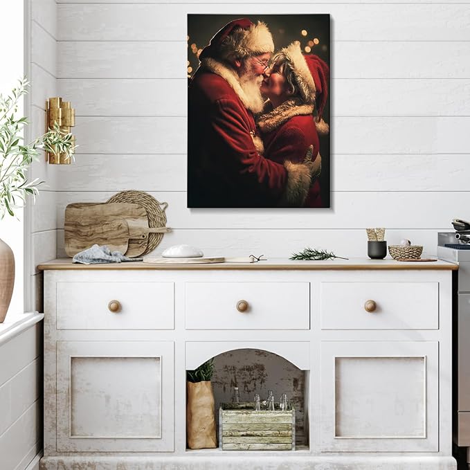 Santa Claus & Mrs. Claus Christmas Canvas Wall Art - Vintage Holiday Portrait Framed Print for Living Room, Festive Christmas Wall Decor, Ideal Christmas Gifts & Cozy Winter Decor