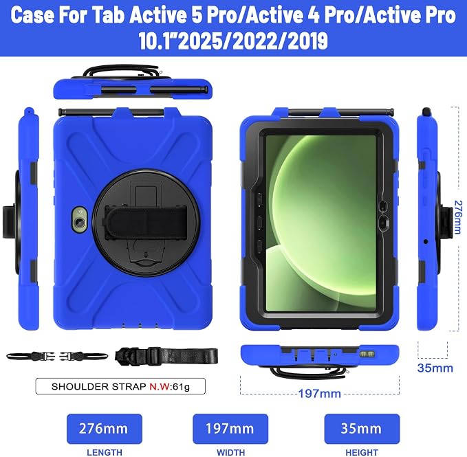 Samsung Galaxy Tab Active5/Active 3 8.0 Case with 360 Stand Handle Hand Strap &amp Shoulder Strap for Galaxy Tab Active5 8 2024 X300/X307 Active3 8 2020 T570/T575/T577 (Black)