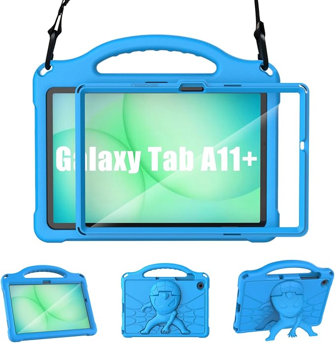 Kids Case for Samsung Galaxy Tab A11 Plus 2026 /A9 Plus 2023 11 inch Tablet | Sanyetral Galaxy Tab A11+/A9+ Case with Screen Protector Shockproof Handle Stand Protective Cover with Shoulder Strap -Bl