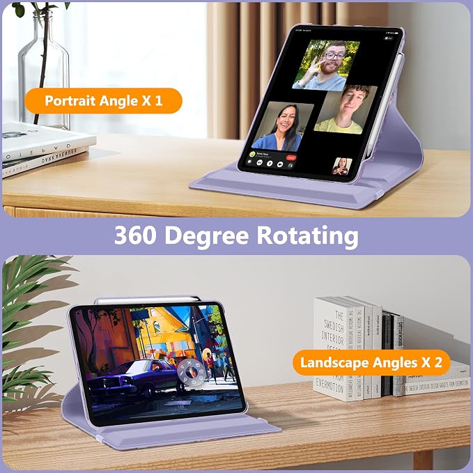 Fintie Rotating Case for iPad Air 13-inch M4/M3/M2 (2026/2025/2024) | 360° Swivel Stand Landscape &amp Portrait Viewing Shockproof Protective Cover Pencil Holder Auto Sleep/Wake Black