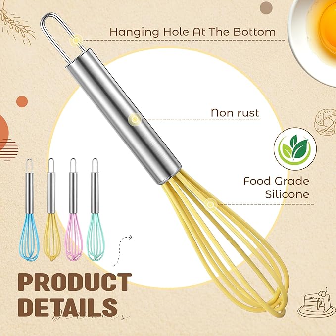 Baderke 12 Pcs 6 Inch Mini Silicone Whisks Handle Non Stick, Macaron
