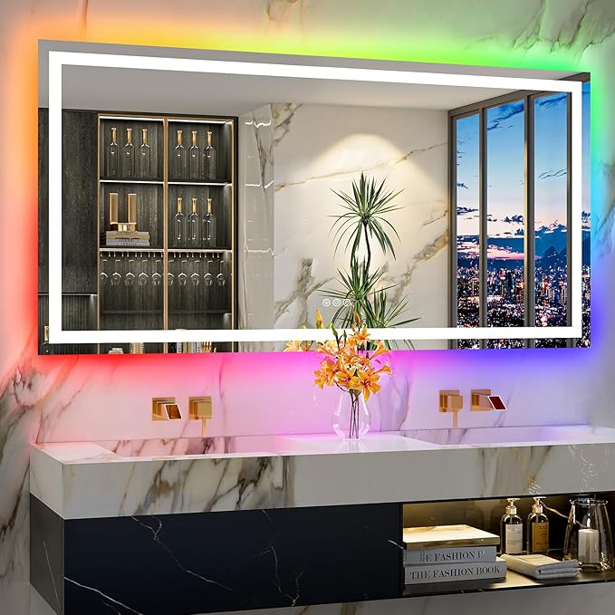 YEELAIT 72x36 Inch RGB LED Bathroom Mirror Front Light and RGB Backlit Lighted Vanity Mirror for Bathroom Wall Mounted Dimmable Anti Fog Memory Shatter-Proof IP54 Waterproof Horizontal/Vertical
