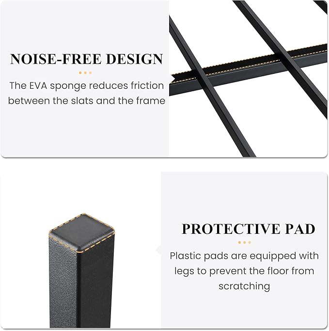 SHA CERLIN 14 Inch Queen Size Metal Platform Bed Frame with Wooden Headboard and Footboard, Mattress Foundation, No Box Spring Needed, Large Under Bed Storage, Non-Slip Without Noise, Black Oak
