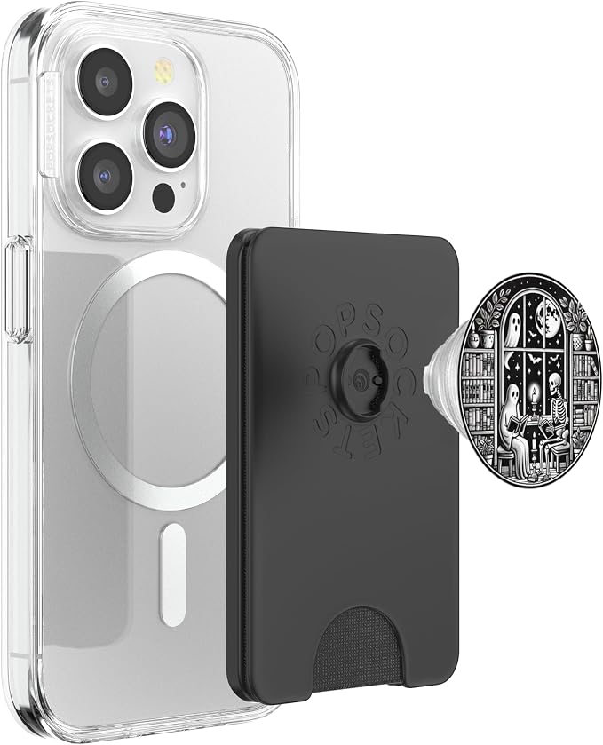 Retro Spooky Bookish Halloween Skeleton Ghost Bookworm Gifts PopSockets PopGrip for MagSafe