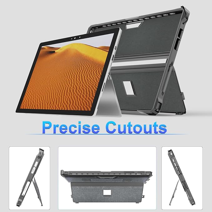 Case for 12.3 Microsoft Surface Pro 7+/7/6/5/4 Protective Rugged Cover Case with Surface Pen Holder and Hand Strap Compatible with Surface Pro Type Cover Keyboard (Black)