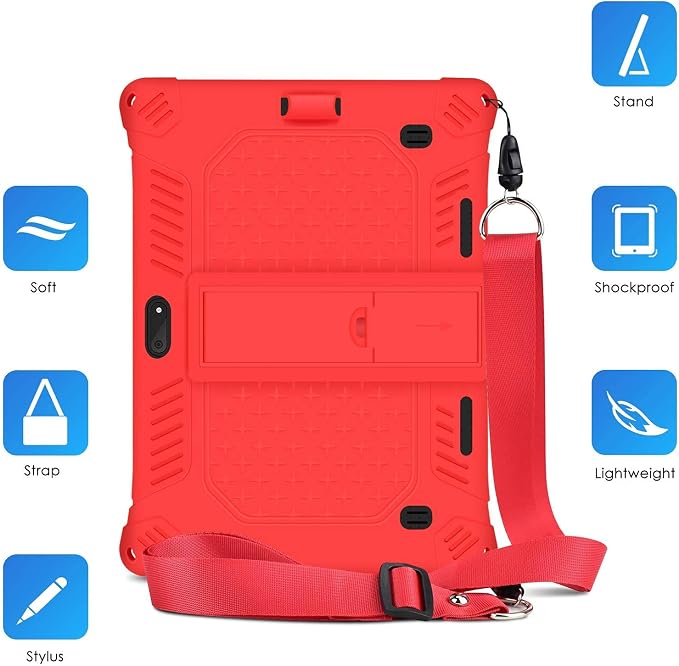 DETUOSI Case for YELLYOUTH 10.1 Tablet Soft Silicone Lightweight Case Compatible with Dragon Touch Notepad K10 ZONKO 10.1 Beyond Tab 10.1 with Stylus Pen and Shoulder Strap Black