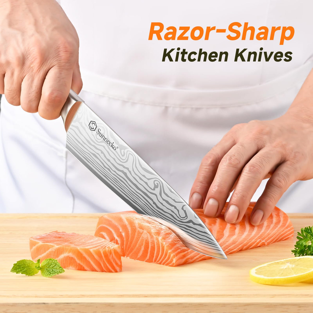 Knife Set with Block and Sharpener, 15 Piece Kitchen Knife Block Set