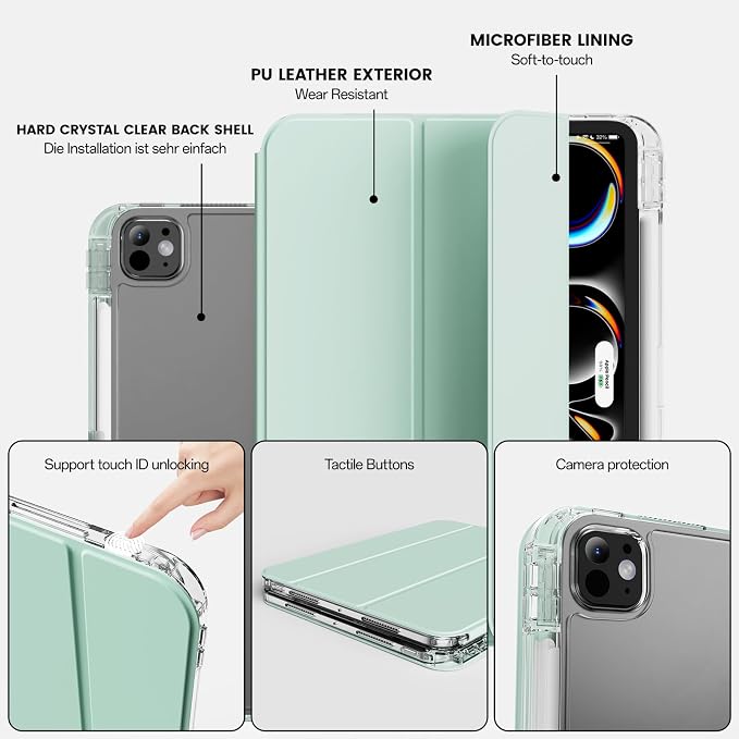 Case for iPad Pro 11 Inch Case (M5/M4) 2025/2024 Black | Pencil Holder 2 in 1 Detachable Trifold Sliding Cover Clear Hard Back Shell Supports Pencil Pro Charging