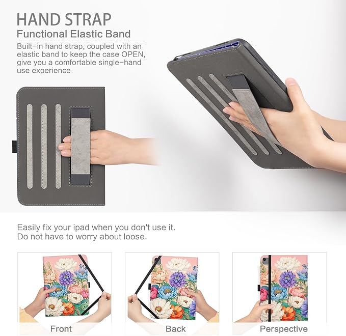 Case for iPad Air 13-inch M4/M3/M2 iPad Pro 12.9 6th/5th/4th/3rd Generation Case with Pencil Holder Multi-Angle Adjustable Stand Shockproof Pocket/Hand Strap/Auto Wake Sleep Sunflowers Butterfly