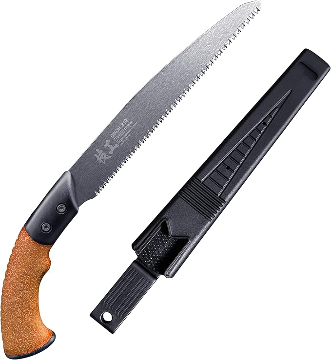 KAKURI Japanese Pruning Saw with Sheath 8.2" for Tree Trimming - Hand Tree Saw for Gardening, Camping, Bushcraft - Non Slip Cork Handle - Made in Japan
