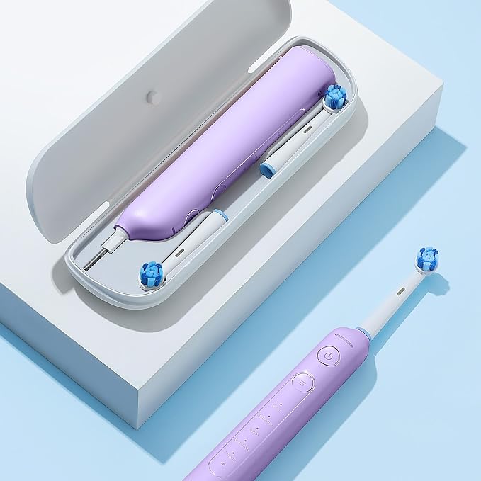 Bitvae R2 Rotating Electric Toothbrush for Adults with 8 Brush Heads, 5 Modes Rechargeable Power Toothbrush with Pressure Sensor, Purple