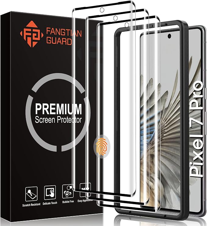 FANGTIAN 3-Pack 3D Curved for Pixel 7 Pro Screen Protector Tempered Glass | 6.7-inch Easy Installation HD Clear Fingerprint Unlock Case-Friendly [Alignment Tool] [9H]