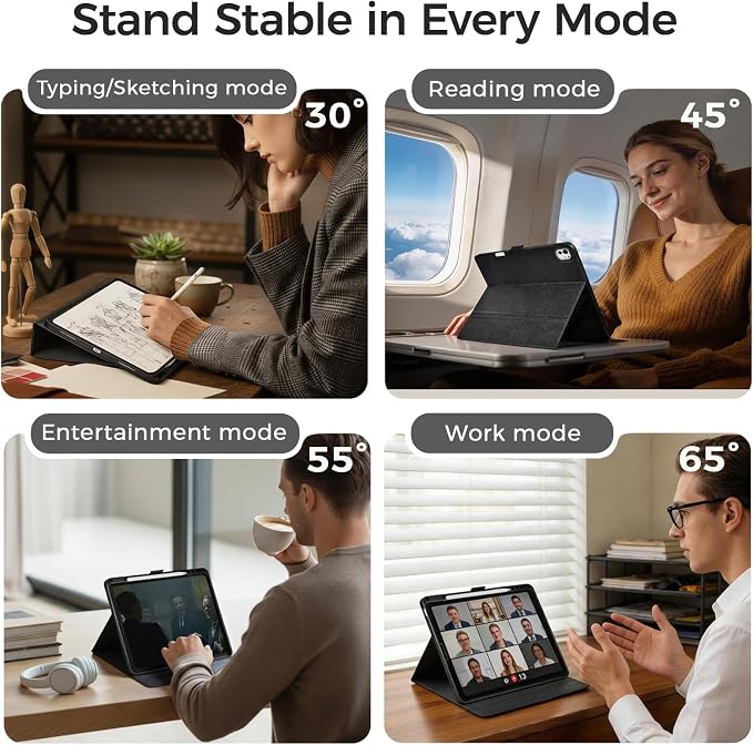 for iPad Pro 13 Inch Case M5/M4 (2025/2024) Black | Slim LightweightPremium Vegan Leather CoverPencil HolderAuto Sleep/WakeMulti Viewing AngleTyping AngleMagnetic Clasp