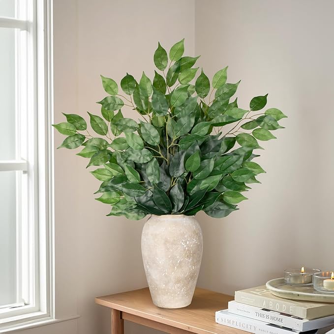 12PCS Ficus Leaves Artificial Branches 24" Faux Ficus Greenery Tree Branches Fake Ficus Leaves Sprays for Tree DIY Arch Wedding Wall Decor - Green