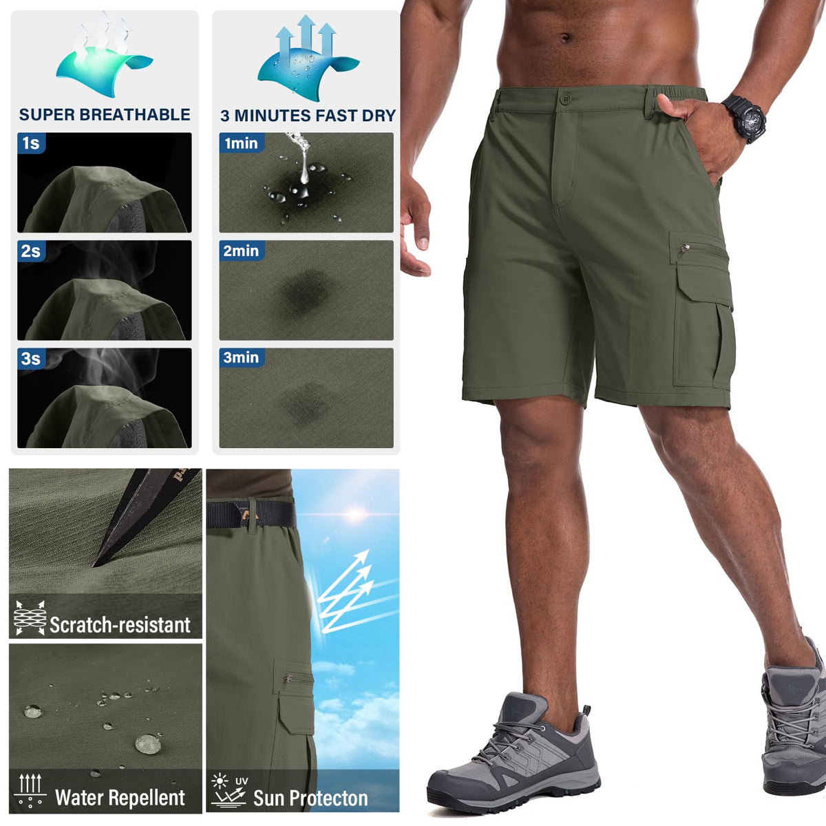 Jessie Kidden Mens Outdoor Casual Expandable Waist Lightweight Water Resistant Quick Dry Fishing Hiking Shorts (6222 Black Camo 38)