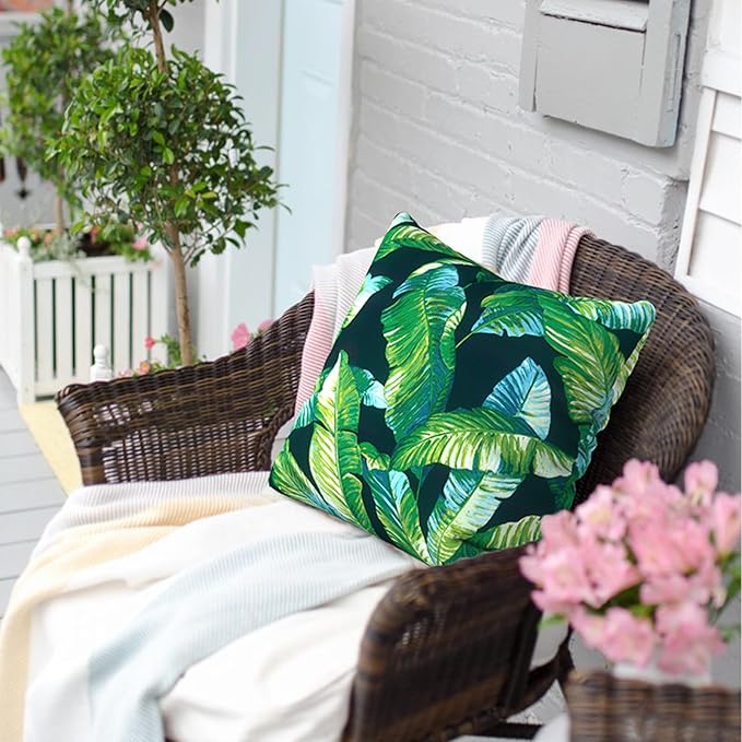 Outdoor Throw Pillow Covers 18”x18”, Decorative Pillow Covers for Patio Furniture, Modern Cushion Cases for Garden Couch Home Sofa Bed Office Chair, Pack of 2, Hanalei Lagoon